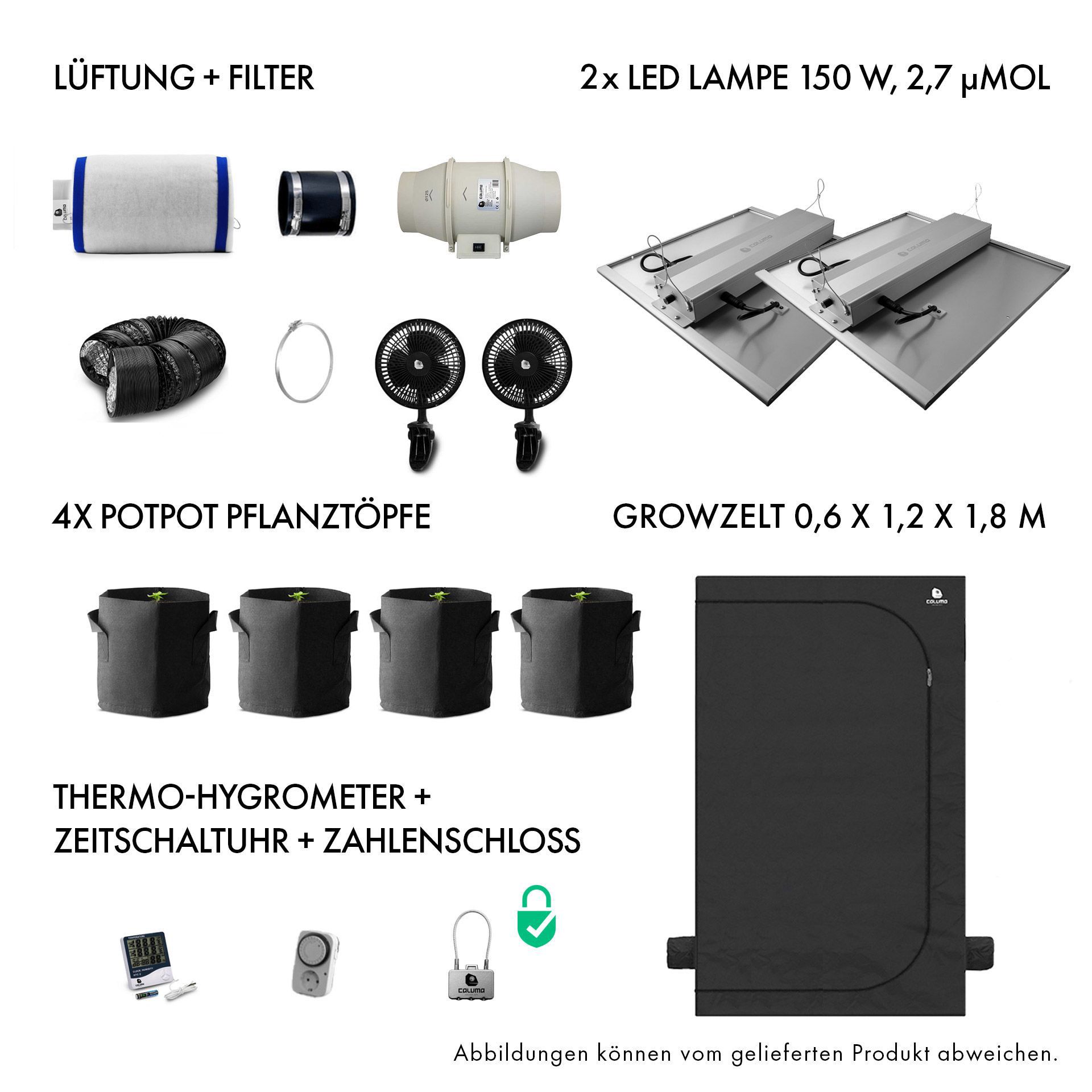Growbox Komplettset 300W 60x120cm - Caluma Set Ambient - 3 Plants Plus 